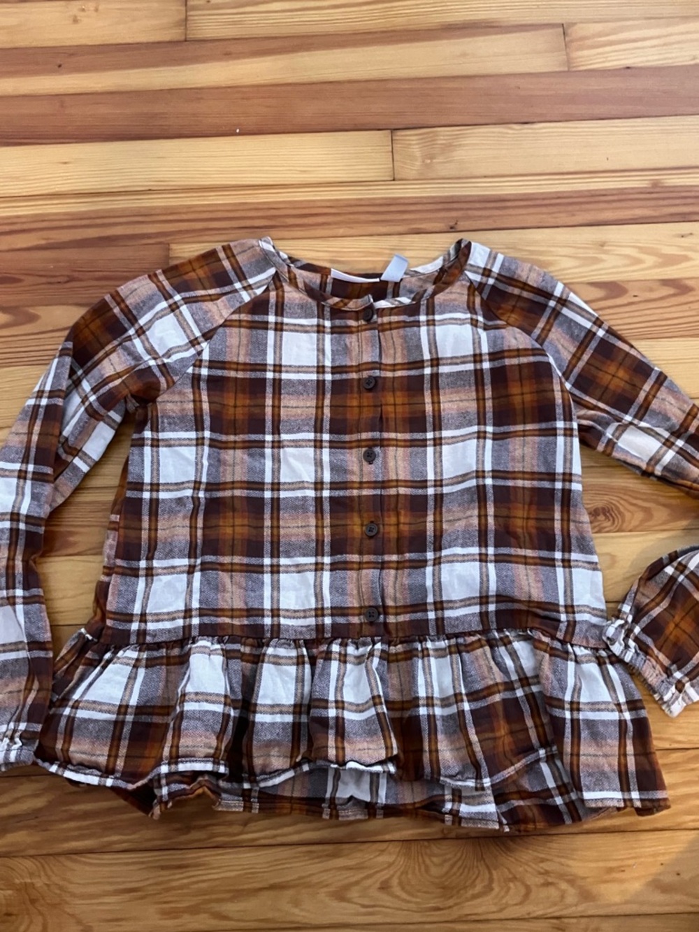 Children’s Place Girls' Brown Plaid Ruffle Hem Long-Sleeve Top